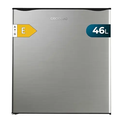 Cecotec Nevera Pequeña Frigorífico Mini Minibar 46L GrandCooler 20000 SilentCompress Inox E. Altura 48,7cm, 48 cm de Ancho, Bajo Consumo, Puerta Reversible, Funcionamiento Cíclico, Inox