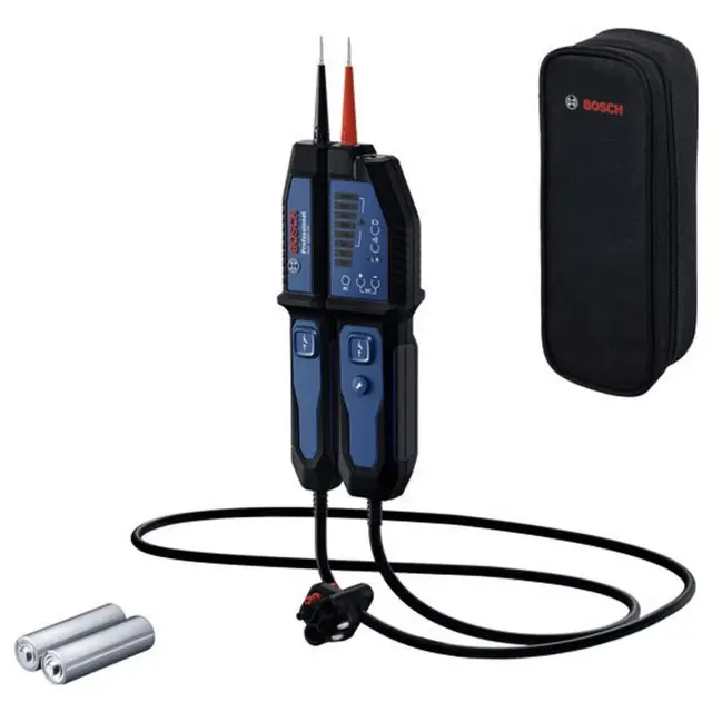 Bosch Professional Comprobador de Voltaje GVT 1000-15 (prueba de tensión de hasta 1000 V AC/DC, retroalimentación LED, alertas de vibración, IP65, cable de 125 cm, 2x1,5 V LR03 (AA), funda)