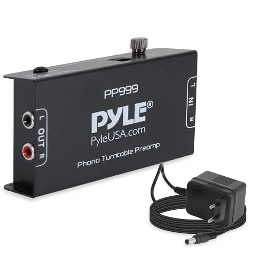 Pyle Preamplificador Phono, Mini, Estereo de Audio Electronico, Entrada y Salida RCA, Operacion de Bajo Ruido, Adaptador DC 12V