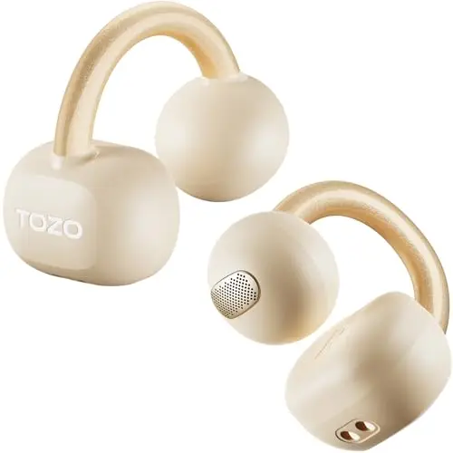 TOZO Openearring Auriculares Inalámbricos Bluetooth 5.4,EQs Personalizable con APP,40H Autonomía,Tipo C y IPX5, Pantalla LED,Clip Ultraligero 5.1g,Ideal para Oficina,Llamadas y Deporte,Caqui