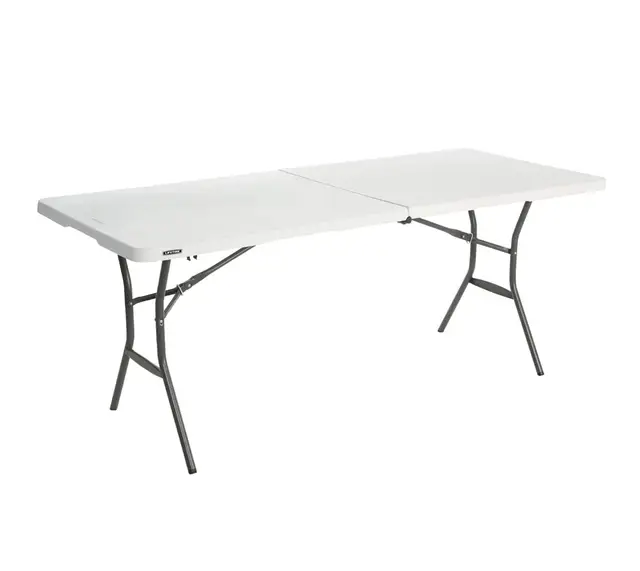 LIFETIME 20105 - Mesa Rectangular Plegable Blanco Efecto Granito 184 x 76 x 73.5 cm