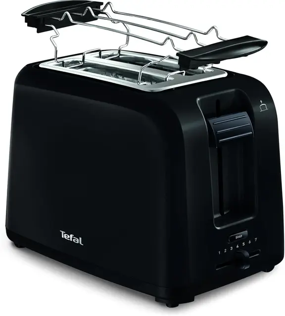 Tefal Tostadora Vita de 2 ranuras con calentador de panecillos, elevación extra alta y 7 niveles de tostado, color negro – TT1A2810