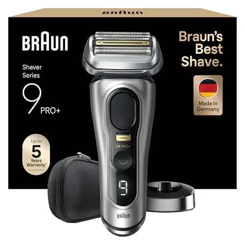 Braun Series 9 Pro+ Afeitadora Eléctrica Hombre, Máquina de Afeitar Barba con Base de Carga Y Funda de Viaje, en Seco Y en Mojado, 60 Min de Autonomía, 9517S, Plata