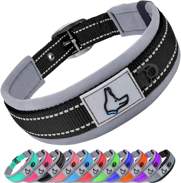 Joytale Collar Perro Mediano, Resistente y Reflectante, Ajustable de Acolchado Neopreno Nylon, Negro, M