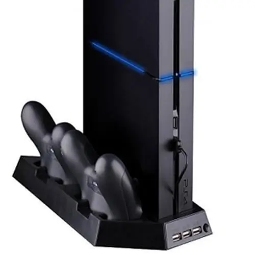 SATKIT Soporte Vertical 4 en 1 para Consola con Ventilador de Refrigeración Hub USB 3 Puertos y Cargador para 2 Mandos