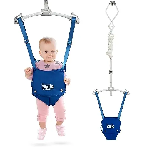 FUNLIO Saltador de Puerta para Bebés de 6 a 24 meses, Con Resorte Fuerte, Correa Ajustable y Clip, Gorila portátil para puerta infantil, Fácil de montar, Con 18 kg, Certificado CPC y CE