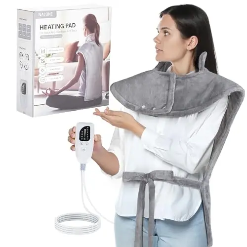 NALONE Almohadilla Térmica para Espalda y Cuello 63×100cm, 6 Niveles de Calor, Temporizador de Apagado Automático de 4 Horas, Cinturón, Franela, Lavable a Máquina