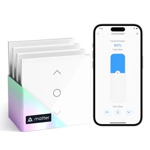 meross Matter Interruptor Persiana WiFi 80x80mm, Compatible HomeKit/Alexa/Google, Control Porcentaje/Voz/App/Programación, Control Local sin Internet, Respuesta Milisegundos (Necesita Neutro)