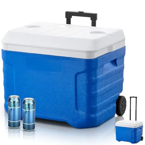 FOHERE Cooler, Nevera Portatil con Ruedas y Asa - 41L de Capacidad, Aislamiento Térmico de Espuma PU, Mantiene la Comida y Bebidas Frías hasta 92 Horas, Ideal para Camping, Playa y Picnics