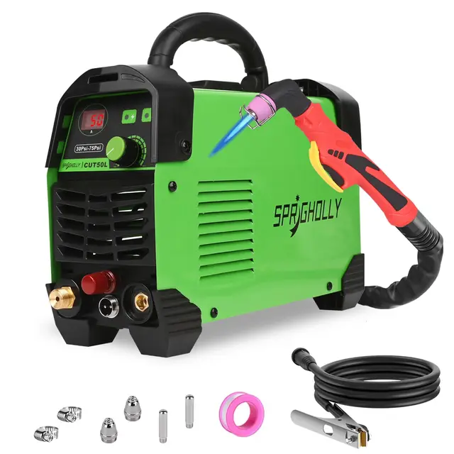 Cortador de plasma 50 Amp Non-Touch Pilot Arc máquina de corte por plasma, 240 V, corte máximo 16 mm, corte transparente, 12 mm, con juego consumable de pantalla digital, actualización CUT50L