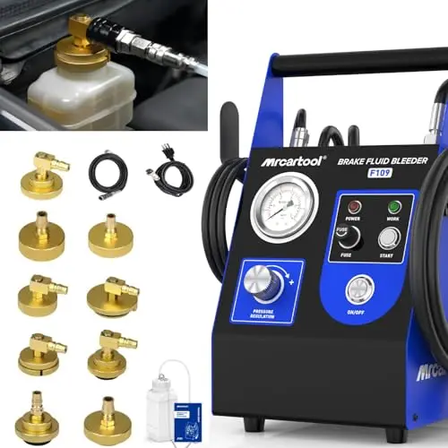 PLAYOCCAR Kit de purgado de Frenos automático, purgador de líquido de Frenos eléctrico 220V, operación por una Sola Persona, llenado sin Aire, Control preciso de presión, 9 adaptadores.