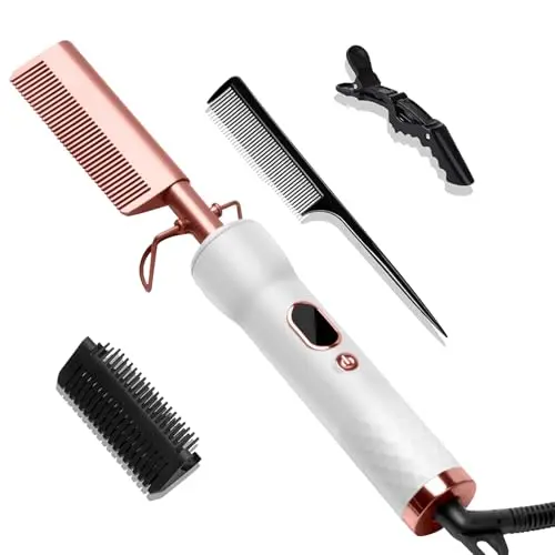 UKLISS Cepillo alisador de pelo, peine caliente eléctrico para cabello afro y pelucas y barba, cepillo alisador de pelo con LCD 120-230 ℃, cepillo alisador de queratina, cepillo alisador de cabello de