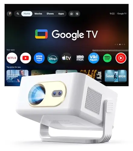 Proyector Portátil 【Google TV/Official Apps】 Mini Proyector 4k 1080P Full HD Soporte 200ANSI 8000L, Videoproyector WiFi 5G BT 5.4, Cine Projector 180 ° Se Puede Girar para TV Stick