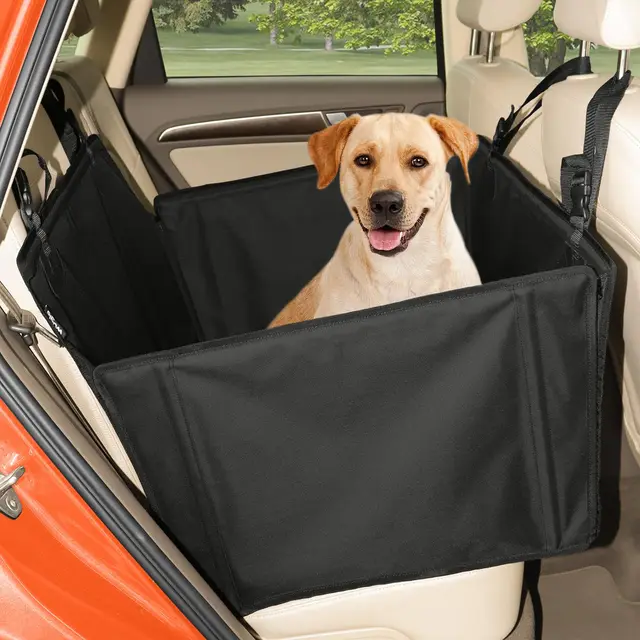 Wuglo Asiento de coche para perro extra estable – Asiento reforzado para perros de tamaño mediano con 4 correas de sujeción, robusto e impermeable asiento de coche para mascotas para asiento posterior