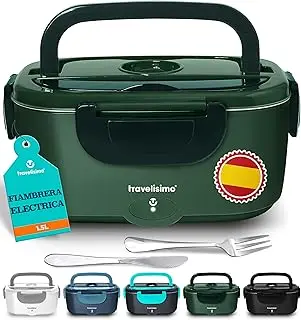 TRAVELISIMO Fiambrera Electrica 100W Taper Electrico para Comida 1,5L Fiambrera Termica 3 en 1 12V/24V/220V - Fiambreras Comida Trabajo Para Coche y Camión, Marmita Electrica en Acero Inoxidable