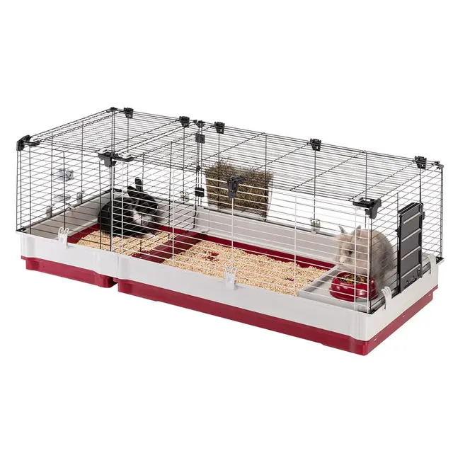 Ferplast Jaula Conejos KROLIK 140 - Espaciosa y Modular, Techo Abatible, Escalera Frontal, Clips de Seguridad - Accesorios Incluidos - Eco-Sostenible - 142 x 60 x h 50 cm