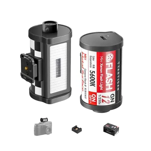 TTARTISAN M01 Flash en la cámara, mini flash Speedlite para cámara de zapata caliente, luz de xenón ligera con 4 niveles de potencia GN12 5600 K ± 200 K cámara retro compacta (1)