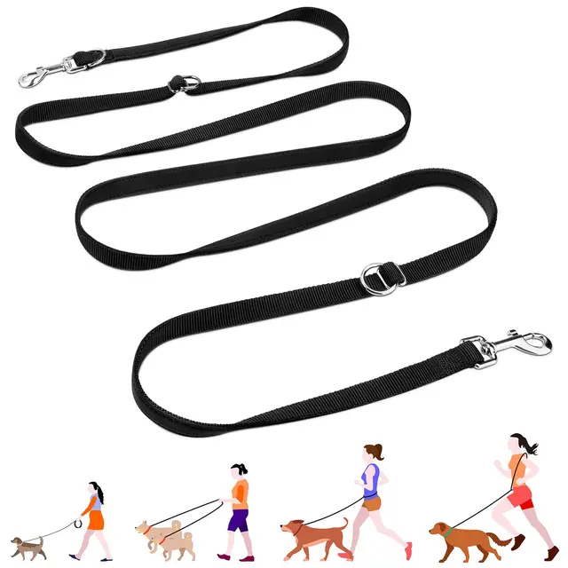 Correa para Perros Doble Enganche, Correa Perro 3 m Ajustable de Adiestramiento, Cuerda Perro Versátil Manos Libres de Nailon, para Perros Pequeños y Medianos, Negro