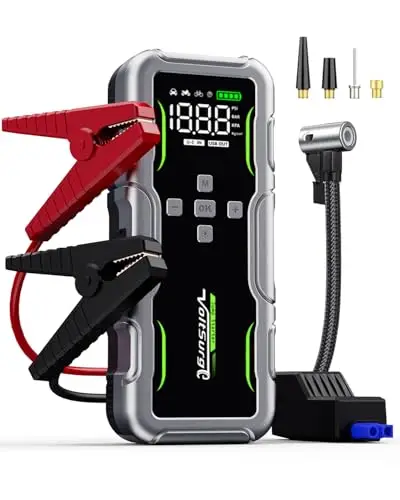 7000A Arrancador de Baterias de Coche con Compresor de Aire, Arrancador de Coches con 160PSI Inflador de Neumáticos, 12V Jump Starter (Todo Gasolina o 12L Diésel) con Pinzas de Seguridad, Lumen LED