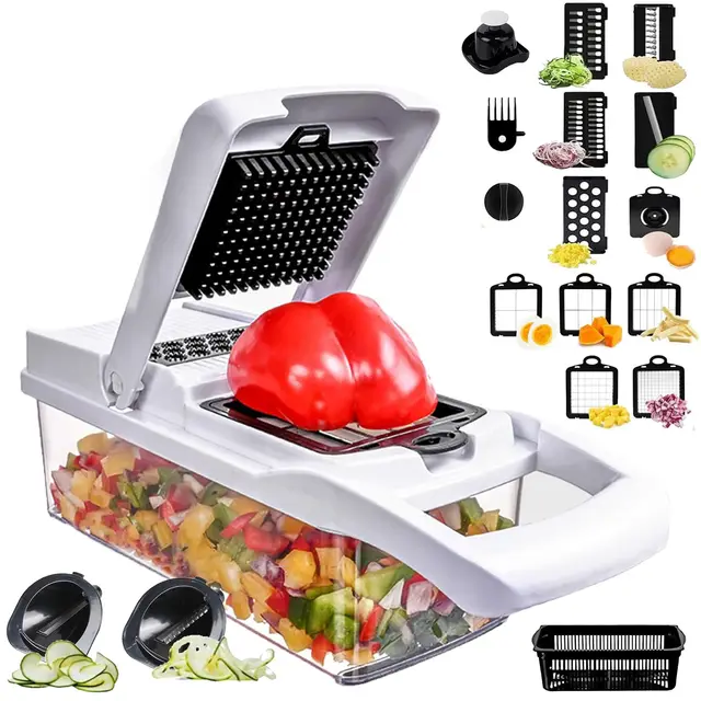 Cortador de Verduras Multifunción, Mandolina de Cocina 22 en 1, Cortador de Verduras Manual, Cortador de Verduras en Cubos Cebolla Zanahoria Pepino Tomates - Rallador de Verduras y Queso