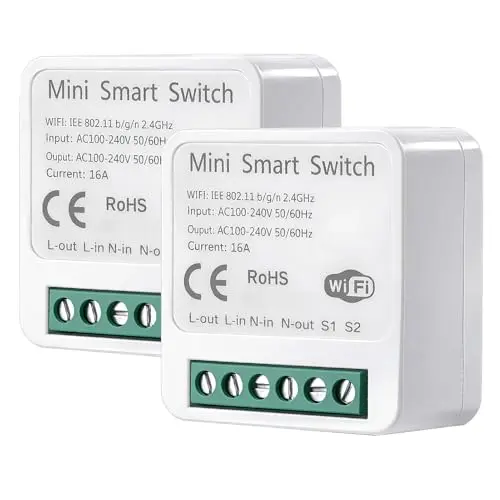 2pcs Interruptor Inteligente WiFi, Smart Switch WIFI Compatible con Alexa Tuya y Smart Life, Mini Interruptor WiFi DIY, Interruptore Inteligente 2.4GHz, Requiere Cable Neutro