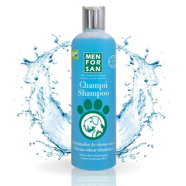 MENFORSAN Champú Eliminador de Olores para Perros con Aroma a Talco - Elimina Malos Olores, Revitaliza e Hidrata el Pelaje | Con Colágeno y Tensioactivos Suaves | Uso Frecuente, 300ml
