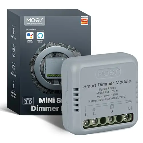 MOES Interruptor Inteligente Mini,Zigbee Módulo Regulador de Luz,Atenuador Temporizador Compatible con Alexa,Google Assistant,Requiere Zigbee HUB