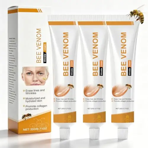 3 Pcs Crema de Veneno de Abeja, Veneno de Abeja Crema, Cremas Antiarrugas de Venenos de Abejas, Hidratante Antiarrugas para la Cara y el Cuello, Hidratante Antiedad Natural, Todo Tipo de Piel, 20g