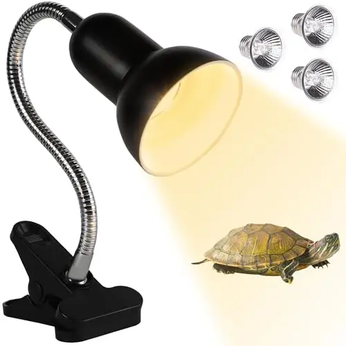 Lámpara para Tortugas UVA UVB 2×50W y 1×25W con Clip Giratorio 360° y Cuello Flexible para Terrario Reptiles Tortugas Lagartos Camaleones Acuario