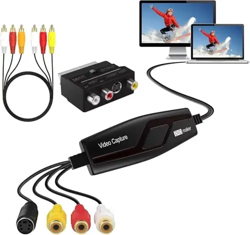Tarjeta de Captura vídeo capturadora de vídeo USB 2.0,convertidor de Video a RCA a USB, convierta VHS VCR Hi8 Mini DV a Digital,para PC,TV,cámara de Video,Compatible con Mac OS X o