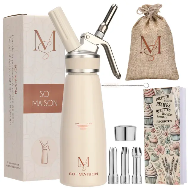 SO’Maison Sifón de Cocina Profesional 500 ml – Chantilly y Nata para Montar, Espumas Dulces y Saladas – Diseño Vintage Elegante