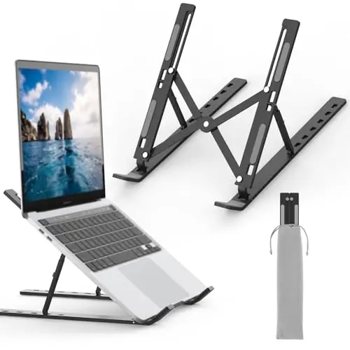 GRIFEMA Soporte para Ordenador Portátil, Laptop Stand Ajustable en 7 Ángulos, Elevador Portátil Plegable de Aluminio con Bolsa, Soporte Ergonómico Ventilado para 10-15.6'' Portátiles, Tablets