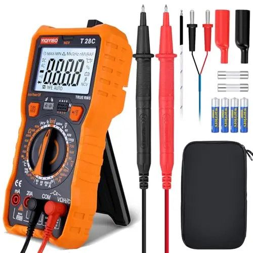 Multímetro Digital YIQIYIBO, Manual Rango Polímetro 6000 Cuentas NCV TRMS, Voltimetro, Mide Voltaje y Corriente CC/CA, Continuidad, Resistencia, Diodo, Ciclo de Trabajo, Capacitancia y Temperatura