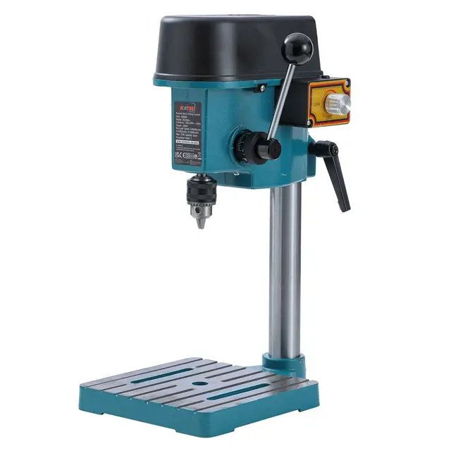 KATSU 100W Mini Taladro de Columna de Pilar Prensa Banco de Trabajo Soporte con Interruptor Electrónico de Velocidad Variable y Portabrocas de 6mm para Madera, Metal y Plásticos