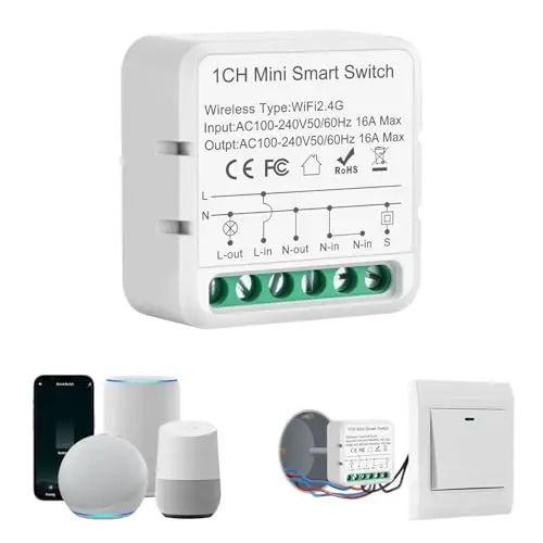 Interruptor wifi Alexa, Interruptor inteligente wifi, 2.4G Modulo Rele WiFi, Smart Switch para Alexa, Tuya App, Smart Life App, Max 16A, Conductor Neutro Necesario