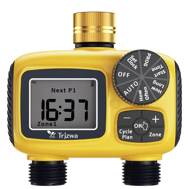 Ordenador de Riego con 2 Salidas, Riego por Goteo Programable con Entrada de Latón,Riego Automático con Temporizador, IP55, Resistente al Agua,Sistema de Temporizador de Riego Digital