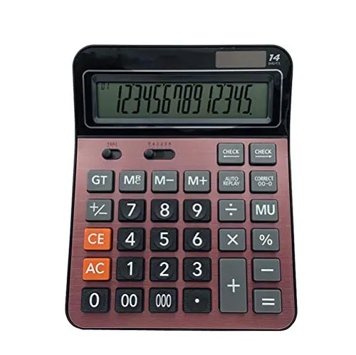 Grande Calculadora Sobremesa Bateria Solar Comercial Función Estándar Doble Potencia con Pantalla LCD 14 Dígitos Conveniente para Oficina y Hogar Rojo KA06