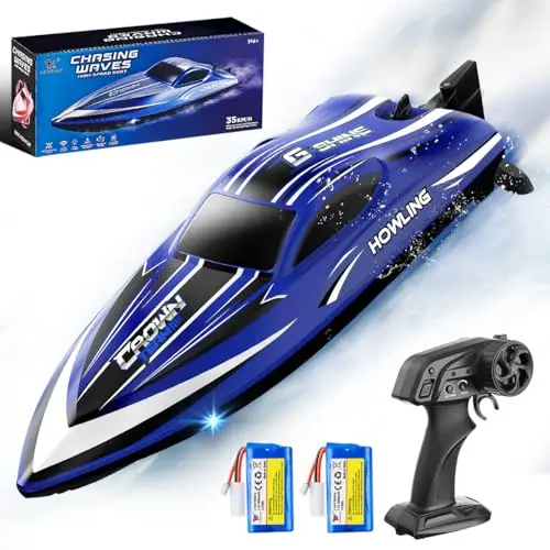 Barco teledirigido RC 35 km/h,barco de control remoto rápido e impermeable 2.4GHz,LED, Función de volteo,alarma de batería y alcance,2 baterías ,para niños y adultos, piscina y lago,Regalos divertidos