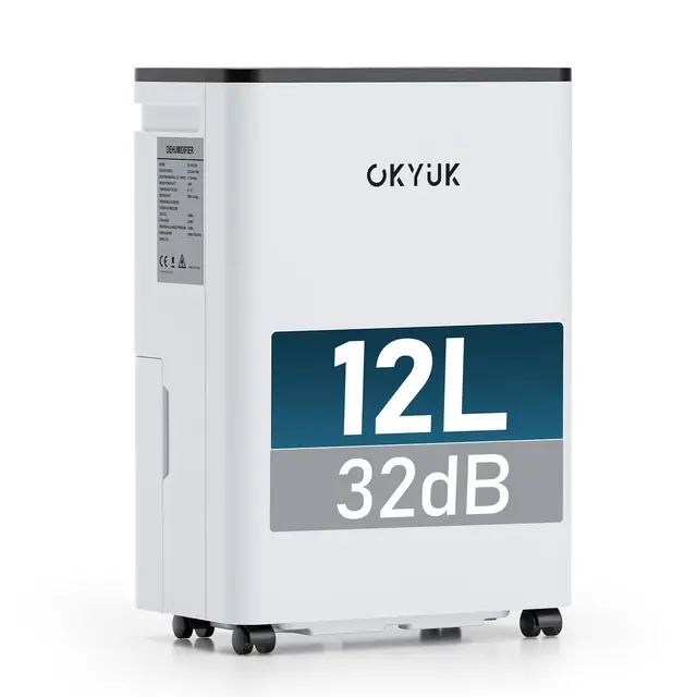 Deshumidificador 12L con Indicador Digital de Humedad,Deshumificadores de humedad Deshumidificador para Hogar hasta 40m² con Apagado Automático, Ideal para, Baños, Dormitorios, Sótanos (12L Blanco)