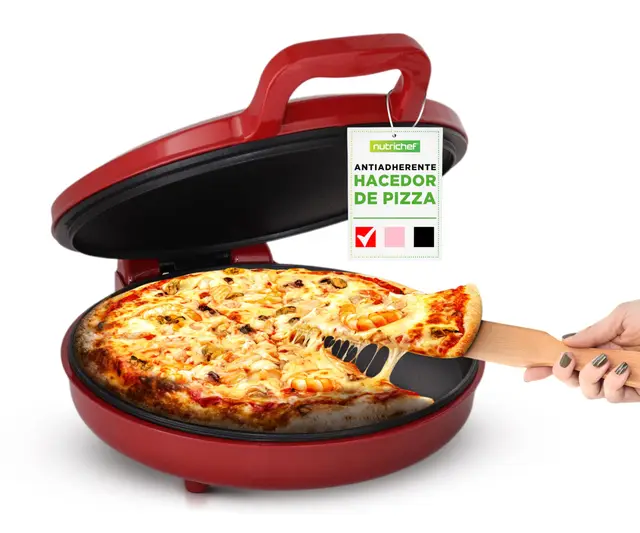 Nutrichef mini horno para pizza, Tamaño personal de 30 cm, 1500V, Eléctrico, Antiadherente, Ahorra espacio, Ideal también para tostadas, quesadillas, tortillas y más