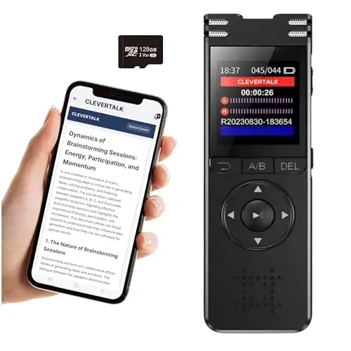 SmartRec Grabadora de Voz con IA | Activación por Voz y Protección con Contraseña | 128GB | App Móvil, Mac, Windows y Web | Cloud Europea GDPR | Audio HD 1536kbps | USB-C