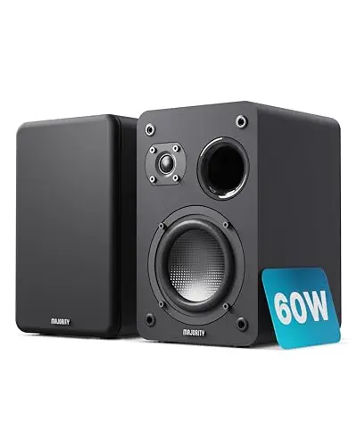 MAJORITY D70X Altavoces Pasivos HiFi | 2 x 30W Monitores Estudio | Altavoz Pasivo Impedancia de 6Ω y Respuesta de Frecuencia de 40 Hz-20 kHz | Altavoces Duales con Conos de Fibra de Carbono (Negro)