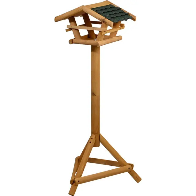 dobar 48100FSC - Comedero para pájaros con Soporte para pájaros de Madera con Tejas de betún, casa para pájaros con Soporte de Tres Patas, para jardín, terraza/balcón, Color Verde, 44 x 44 x 101 cm