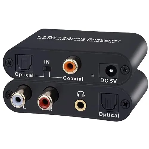 Tendak DAC Conversor de Audio, Digital 5.1 Toslink SPDIF Coaxial a SPDIF RCA L/R 3,5mm Aux Adaptador, Digital a Analógico de Audio Conversor