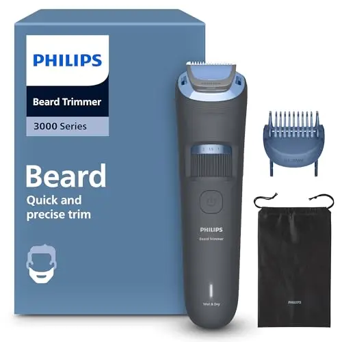 Philips Serie 3000 - Cuchillas con puntas redondeadas, 20 posiciones ajustables, peine-guía, 100% resistente al agua, indicador de batería, carga USB, funda, modelo BT3619/15
