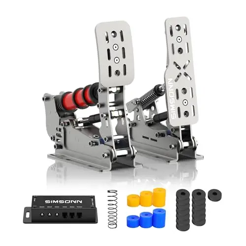 SIMSONN Plus X Sim Racing Pedals Pedales de simulación de carreras celda de carga PC HE Pedal hidráulicos plata (Plus X-P2-H2)