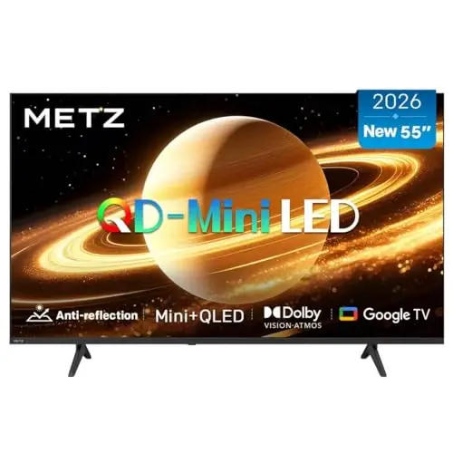 Metz TV 55 pulgadas (139 cm )4K QLED Mini LED Smart TV HDR 10+ MEMC Pantalla mate antirreflejos with Chromecast Google TV Local Dimming Dolby Audio & Vision & Atmos Modo Juego( 55MNH7000Z 2026 modelo)