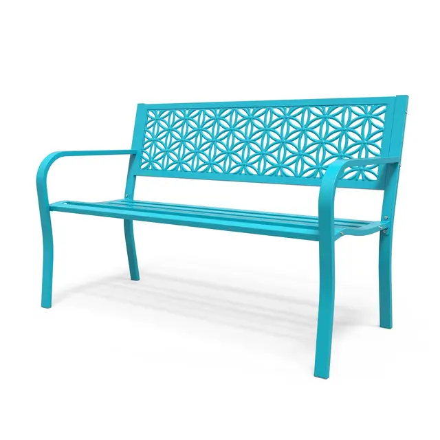 Bonnlo Banco de Jardín Metal Estilo Retro Azul