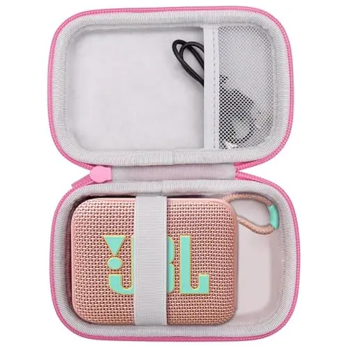 co2CREA Duro Viajar Caja Estuche Funda para JBL GO 5 / JBL GO 4 / JBL GO 3 / Go 3 Eco Altavoz inalámbrico portátil con Bluetooth(Funda Solo) (Caja Rosa)