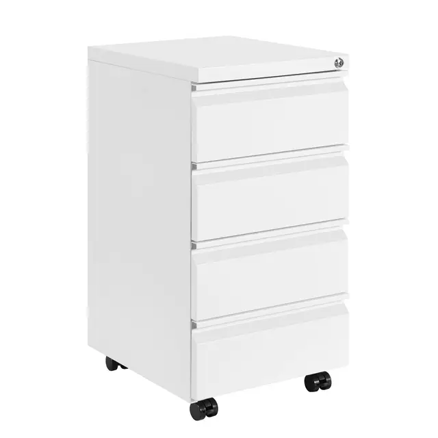 Cajonera móvil, Archivador Metálico con Cerradura, 4 Llaves, 4 Cajones, Premontado, para Oficina, Oficina en Casa, Blanco